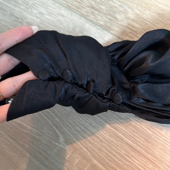 Zara black satin long sleeve blouse with twisted front knot - Picture 6 of 6